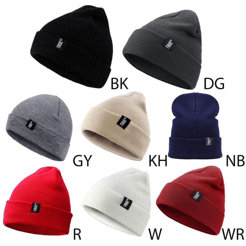 Mũ beanie cotton dệt kim màu trơn in chữ giữ ấm tai mùa đông dành cho nam và nữ