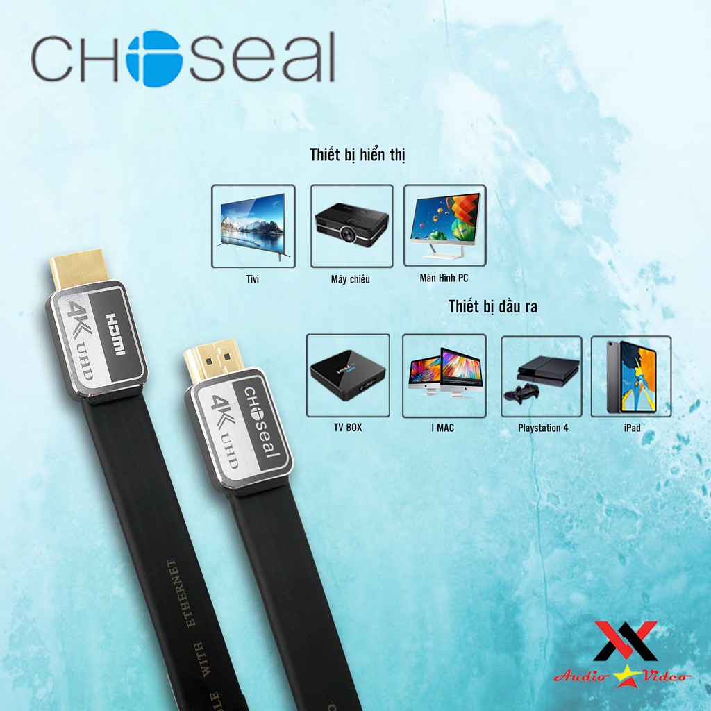 【Chính hãngDây Cáp  loại dẹt 1,8m,3m,5m,10m HDMI Choseal 2.0/4K Cao Cấp tốc độ cao,mạ vàng,dùng cho tivi, tính,chơi game