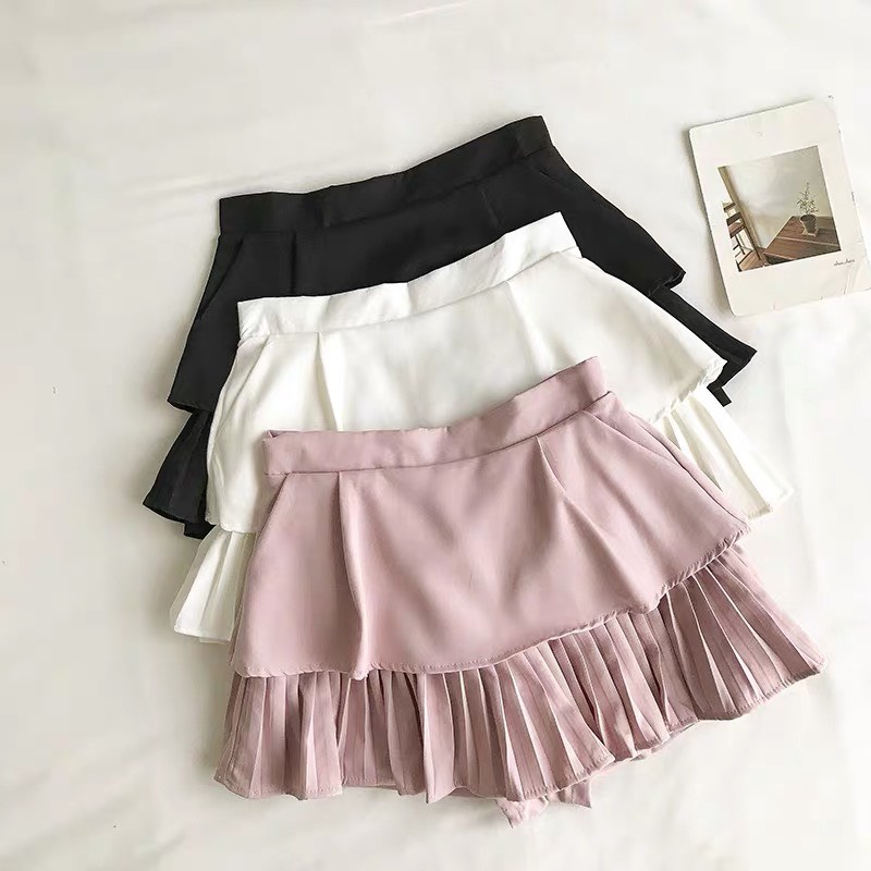 Chân váy xòe xếp li 2 tầng dáng ngắn lưng cao có quần trong cao cấp Resu | BigBuy360 - bigbuy360.vn