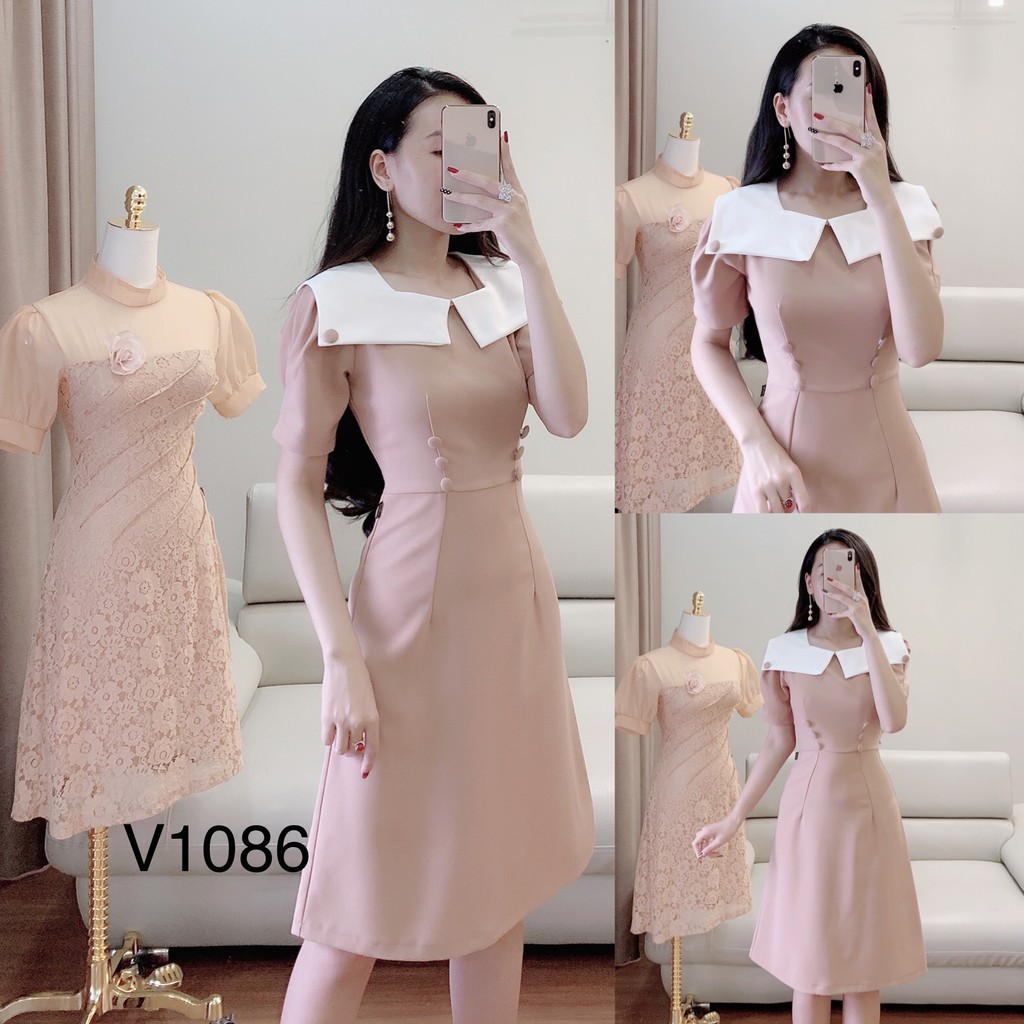 [ xả kho ] MiD Mie Design - Đầm be hàng thiết kế V1086  ảnh thật