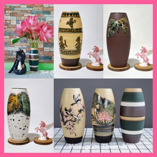 Lọ hoa gốm sứ men khô Bát Tràng cao 22cm - 12 họa tiết