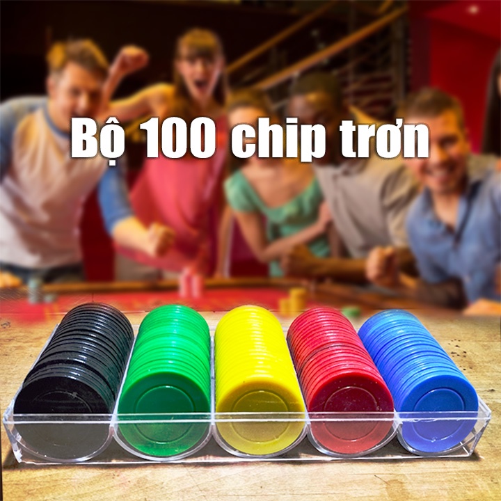 Bộ 100 phỉnh poker không số nhiều màu kèm khay đựng
