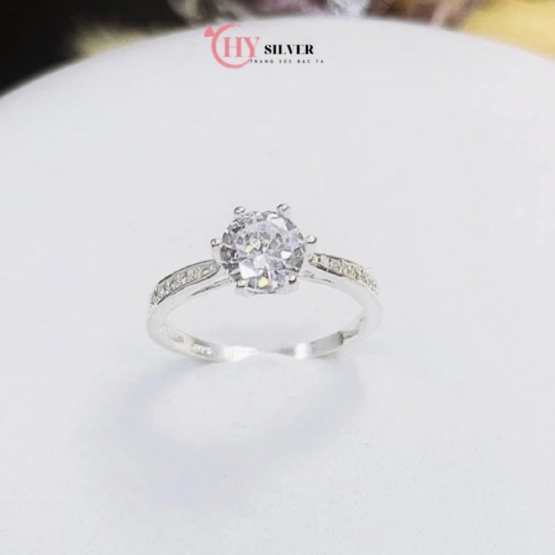 Nhẫn bạc nữ CHY SILVER đính đá cao 6 chấu bạc thật