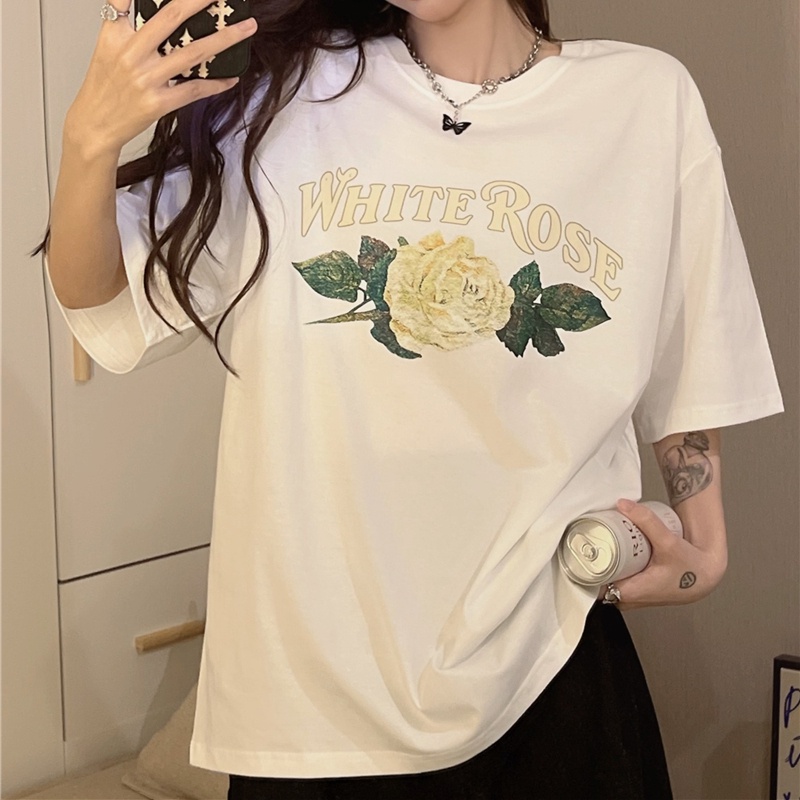 SUXI Áo Thun Ngắn Tay Cổ Tròn Dáng Rộng In Chữ Đơn Giản Thời Trang Mùa Hè Cho Nữ