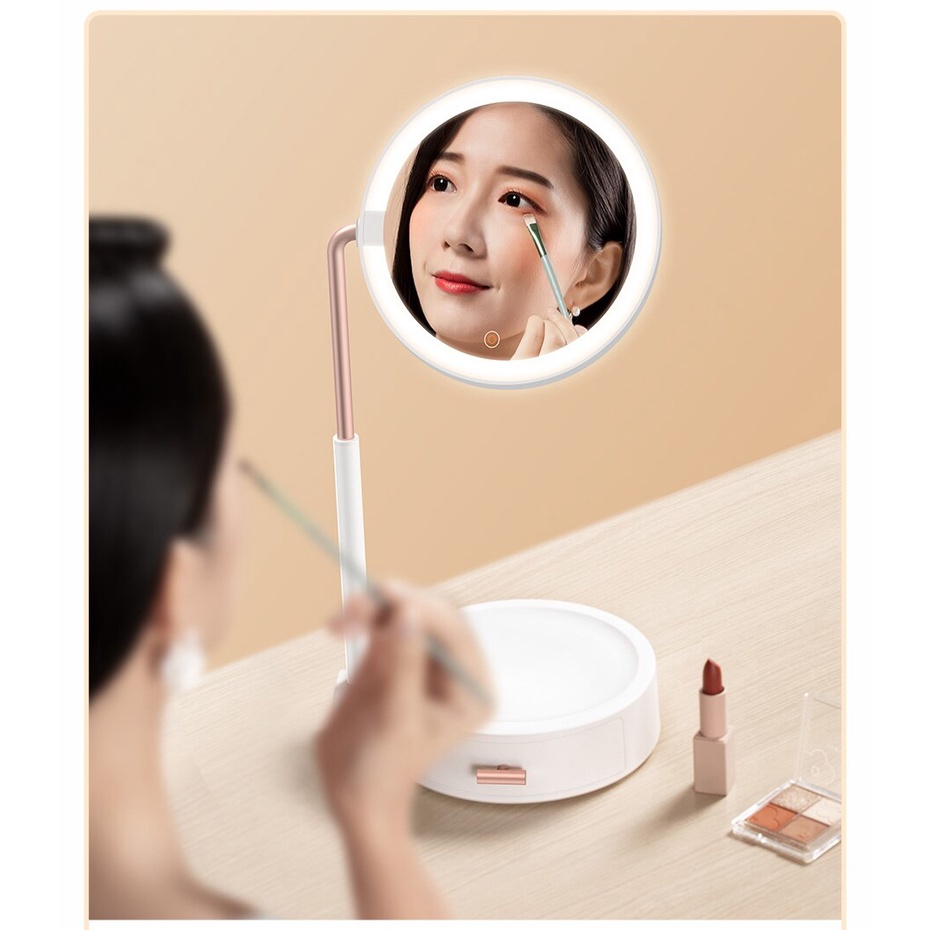 Gương Trang Điểm Baseus Smart Beauty Tích Hợp Đèn Led với hộp lưu trữ Để Bàn Tiện Dụng