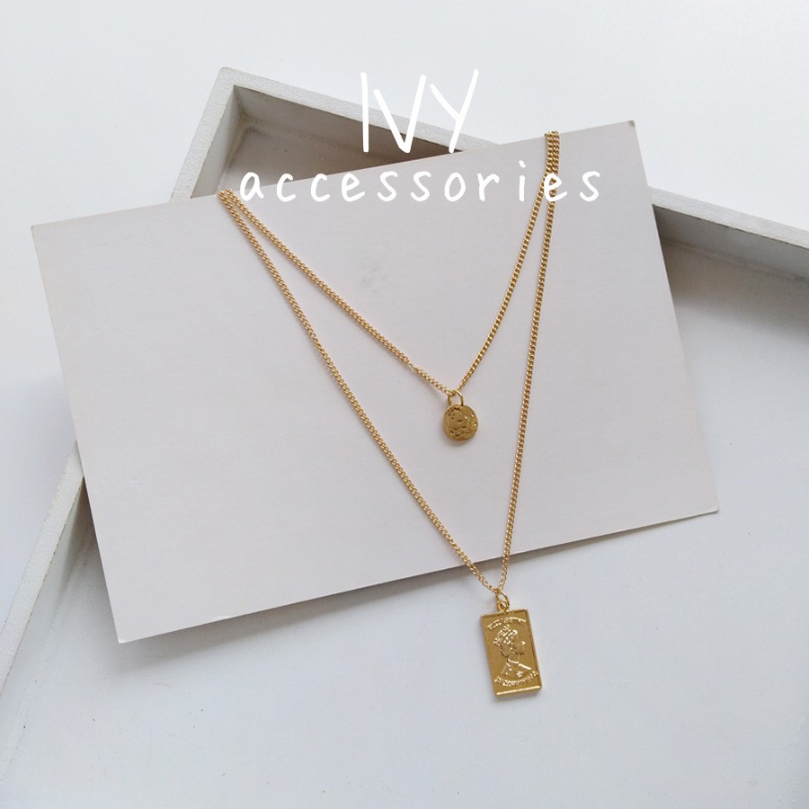 Vòng cổ nữ, dây chuyền nữ chocker 2 tầng phong cách cổ điển màu vàng gold Ivy.acc C4