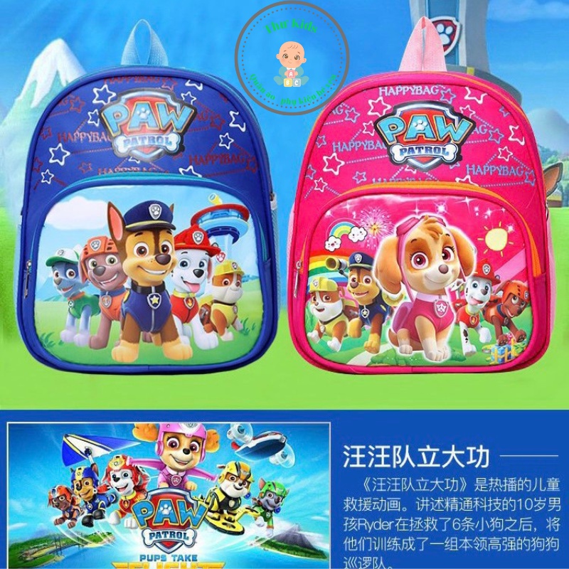 Ba lô đi học mẫu giáo mầm non, balo đội chó cứu hộ Paw Patrol cho bé trai bé gái siêu nhẹ 2 ngăn Thu Kids