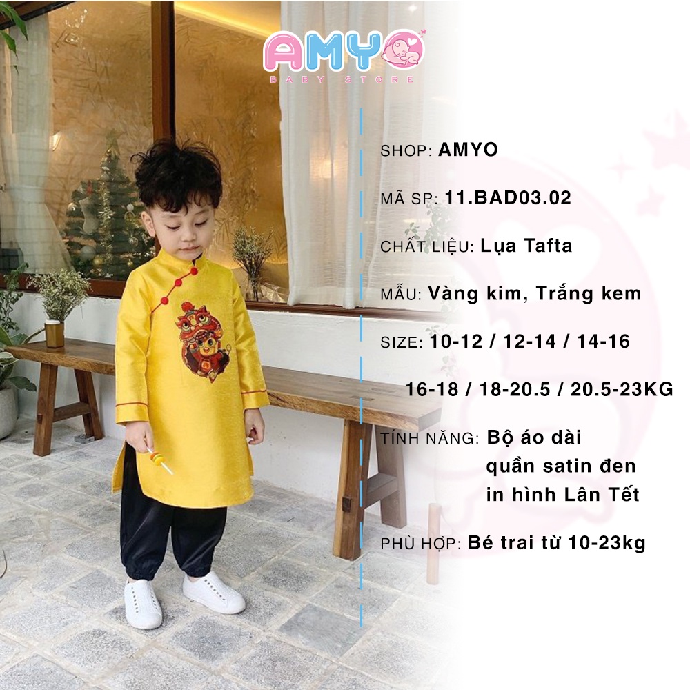 Áo dài bé trai set đồ Tết cho bé trai kèm quần lanh đen AMYO 11.BAD03.02-2