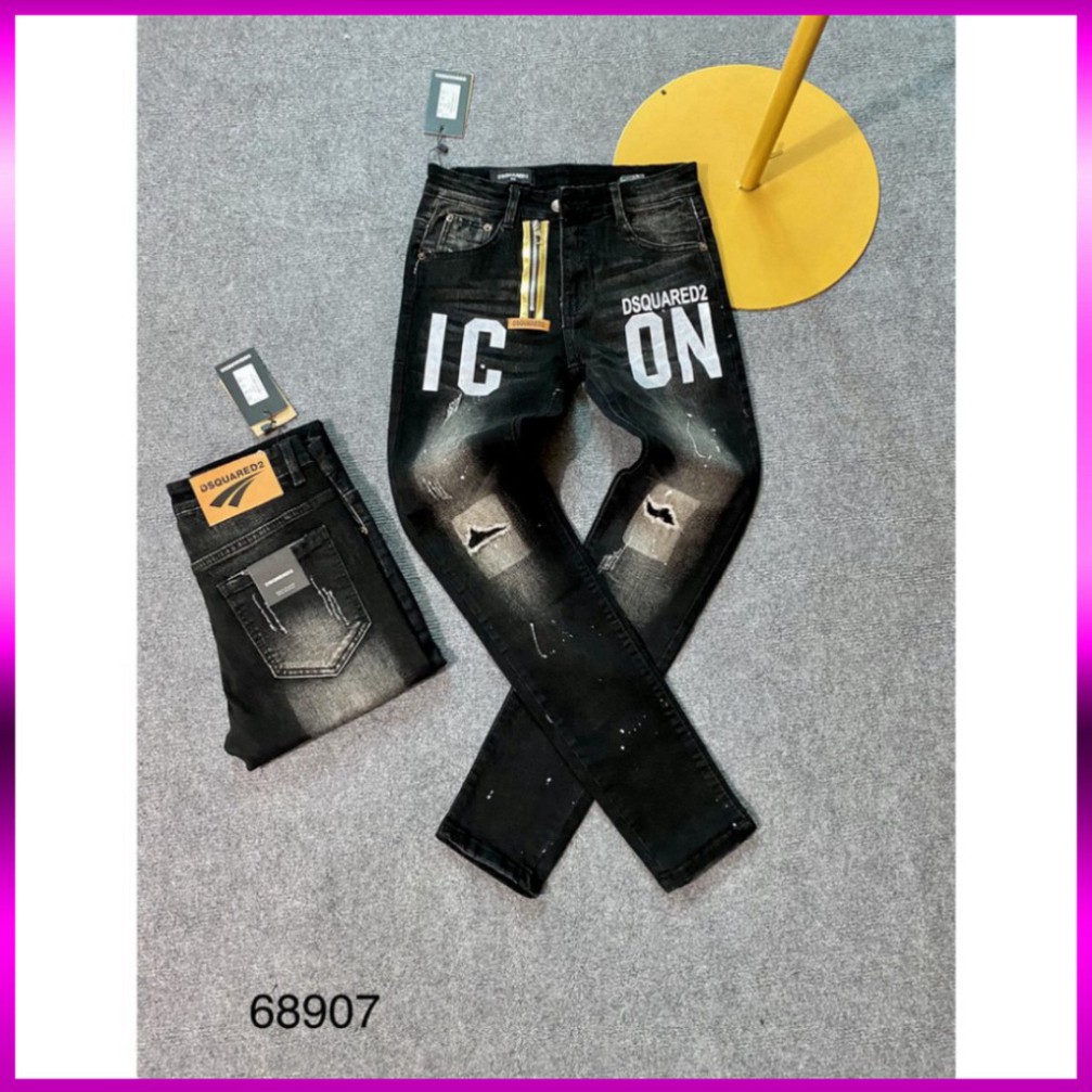 Quần Jean ⚡ Quần bò DSQ ống côn khoá lệch màu đen thêu logo siêu chất | BigBuy360 - bigbuy360.vn