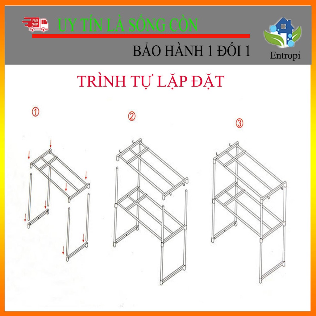 [Giá Rẻ Nhất Hà Nội ]  Kệ Lò Vi Sóng 2 Tầng Inox Có Móc Treo Siêu Tiện Lợi