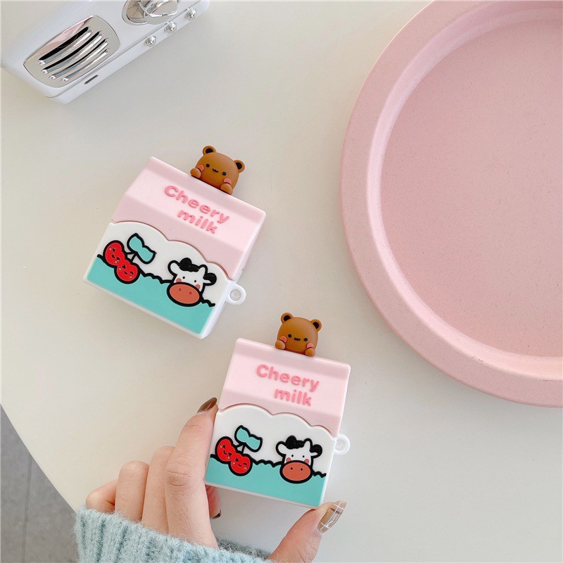 Vỏ bảo vệ cherry milk, bao đựng tai nghe airpods 1 2 pro chống va đập, chống bẩn