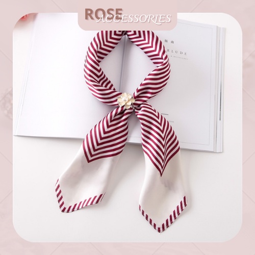 Khăn lụa quàng cổ vuông mềm mại kèm họa tiết kich thước 70x70 Rose.Accessories mã KQC11