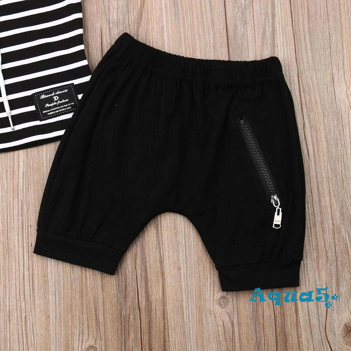 Set Áo Hoodie Không Tay Kèm Quần Short Kẻ Sọc Dễ Thương Cho Bé Trai