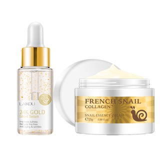 Serum vàng 24k + kem dưỡng da mặt LAIKOU Set chiết xuất từ ​​ốc sên chống lão hóa dưỡng ẩm làm trắng da