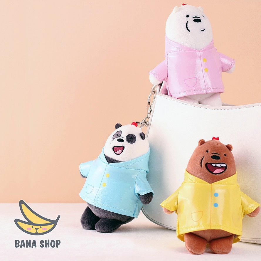 Móc chìa khoá thú bông anh em gấu bare bear mặc áo mưa Chúng tôi đơn giản là gấu