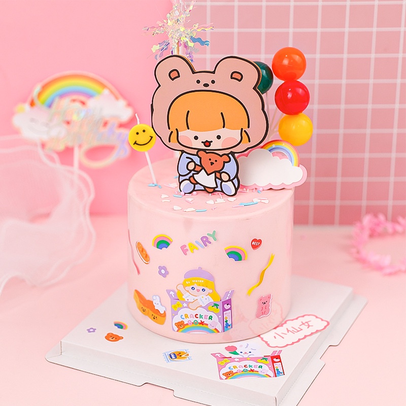 1 Bộ Thẻ Trang Trí Bánh Macaron Hình Ngôi Sao/ Thỏ/ Sinh Nhật Dễ Thương Tiện Dụng