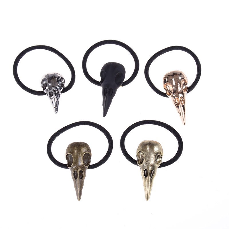 [finefinebubble 0609] Pop Halloween Silver Bird Skull Hair Tie Plague Doctor Crow Raven Cool Elastic Band