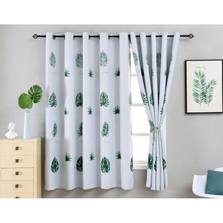 1 Tấm rèm vải Khoen Lỗ, Khoen Ri Đô, Rèm Dán khổ 2m - lá xanh nền trắng