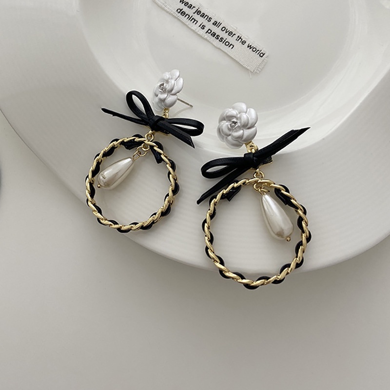 1 Đôi Bông Tai Đính Ngọc Trai Giả Và Nơ In Chữ Thời Trang Chất Lượng Cao Phong Cách Hàn Quốc