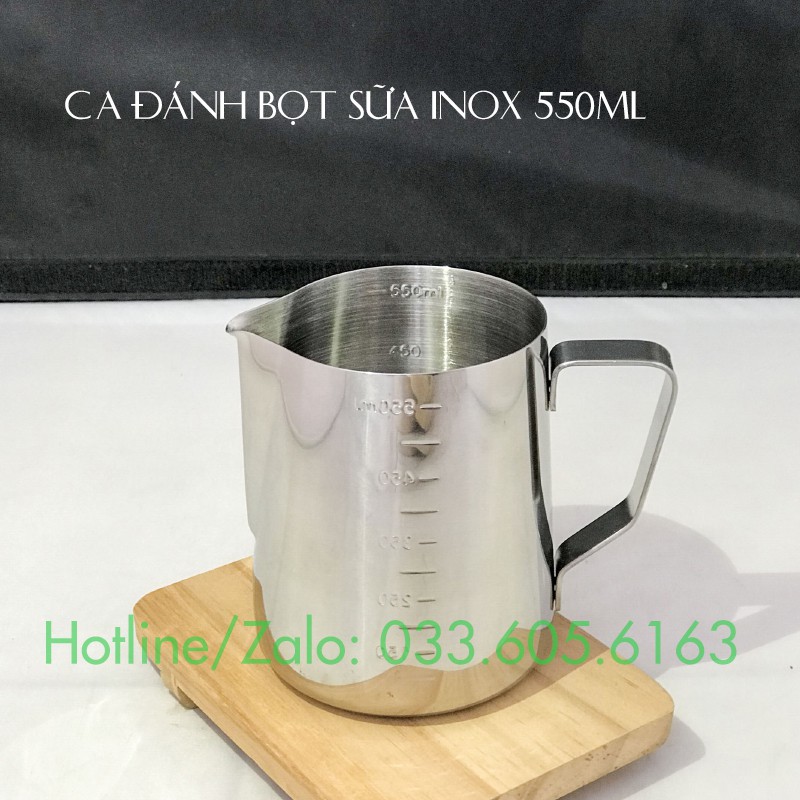 Ca đánh bọt sữa Inox có vạch chia ml 350ml 550ml 1000ml