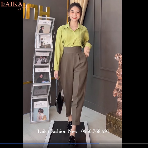 Quần tây nữ lưng cao khóa sau cạp V bản to đi học làm công sở dáng quần baggy nữ cạp cao vải dày mềm co giãn nhẹ đi học