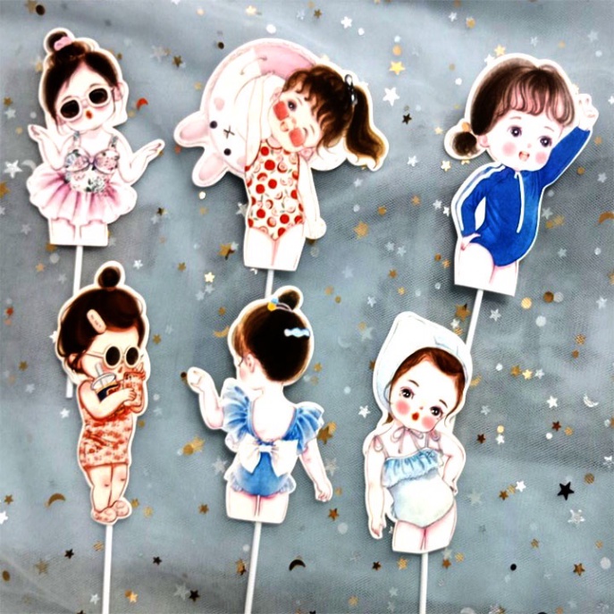 phụ kiện trang trí bánh [FREESHIP❤️] set cắm mùa hè bé gái bơi