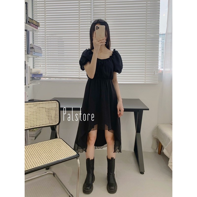 Váy lệch vạt nhún ngực - Rose Đen | BigBuy360 - bigbuy360.vn