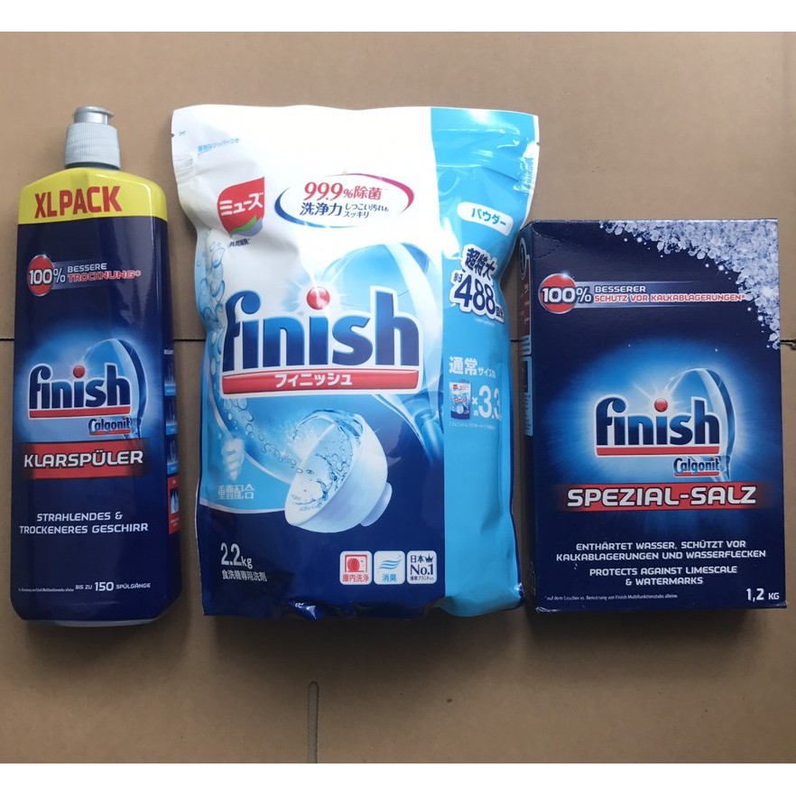 Bột rửa bát Finish 2,2kg+ Muối rửa bát Finish 1,2kg+ Nước làm bóng Finish 400ml