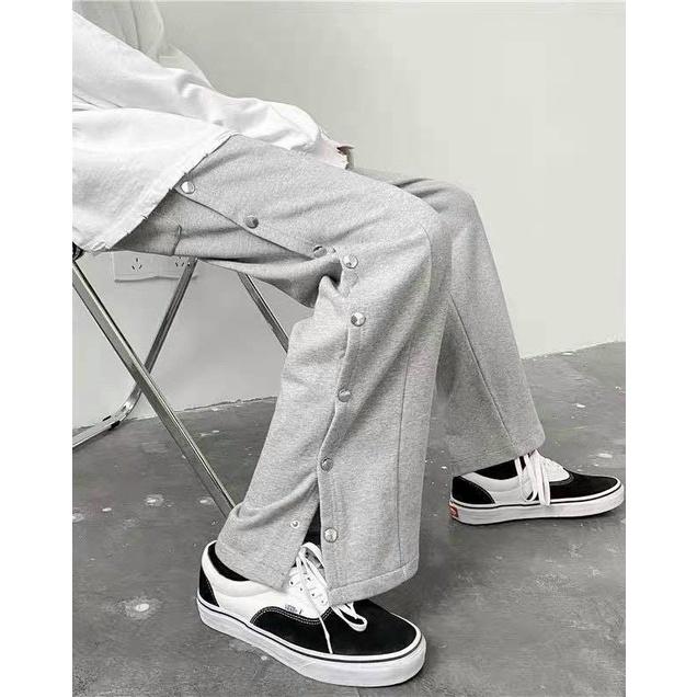 quần thun nút hàng from rộng unisex có 2 màu xám/đen