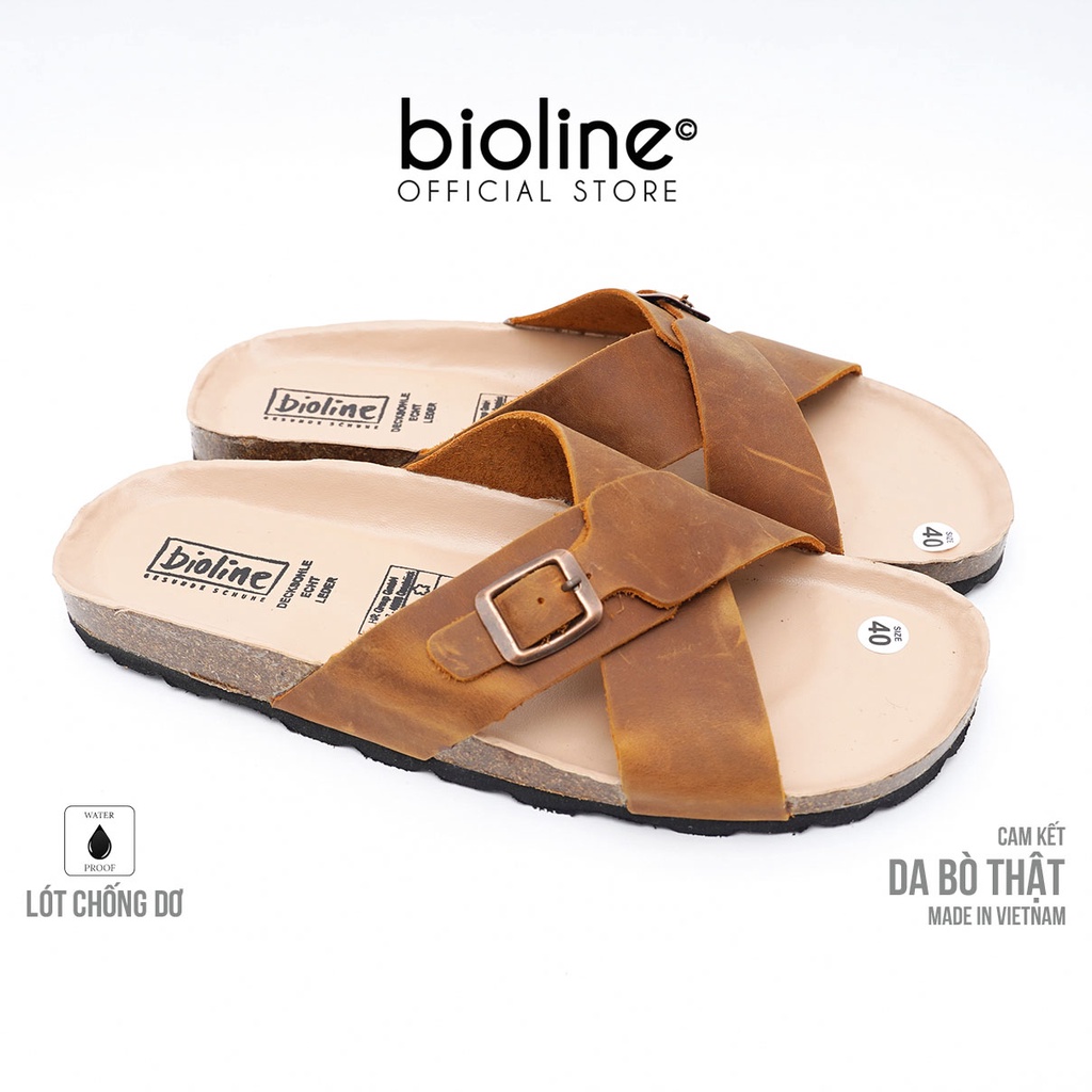 DK17-LÓT CHỐNG NƯỚC - Dép đế trấu BIRKEN da bò thật nam nữ unisex quai ngang đi trong nhà chính hãng BIOLINE OFFICIAL