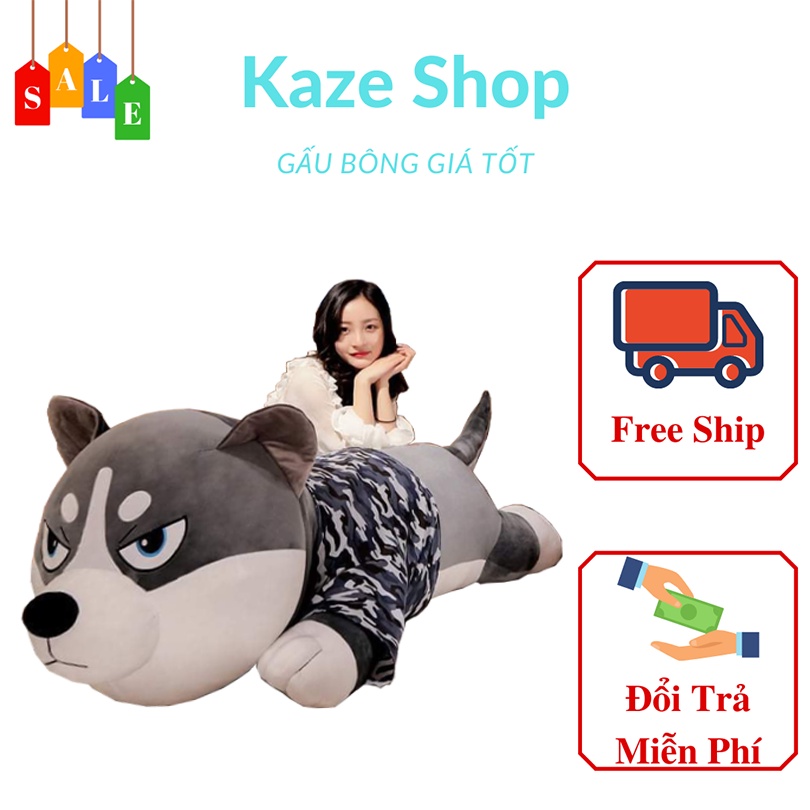 Chó Husky Nhồi Bông Mặt Ngáo, Chó Bông Husky Cute Dễ Thương Cho Bé 100% Bông Gòn Cao Cấp