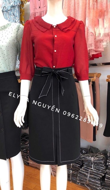 Chân váy suông xẻ trước thắt nơ , chân váy công sở | BigBuy360 - bigbuy360.vn