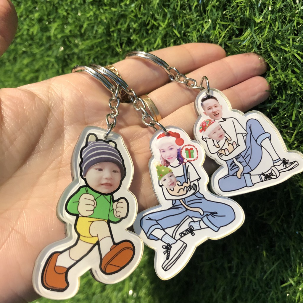 Móc khóa ghép chibi theo yêu cầu - Móc khóa bằng mica in ảnh 2 mặt xịn xò