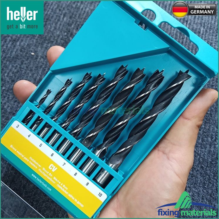 Hộp 8 mũi khoan gỗ HELLER Brad Point  (mũi định tâm, thép CV)
