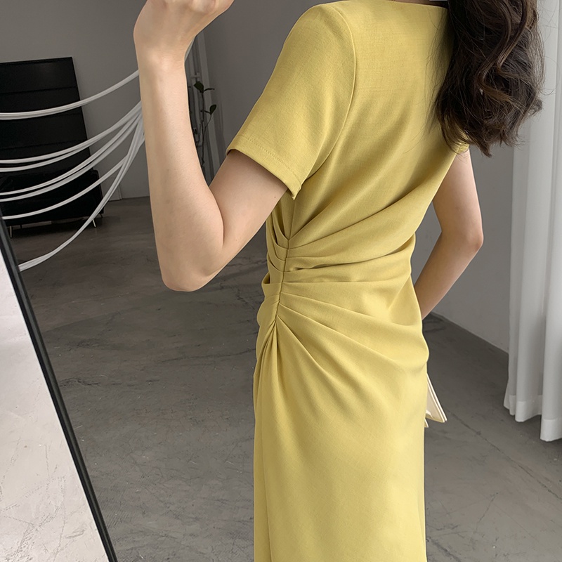 Đầm PERTY chiết eo ôm dáng vừa vặn thiết kế xếp nếp phong cách Pháp thời trang mùa hè xinh xắn dành cho nữ