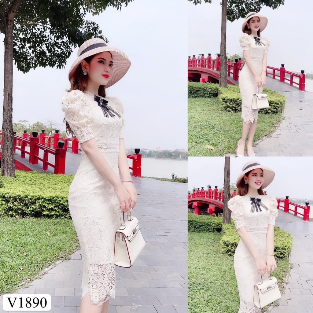 Đầm thiết kế chất ren hàn mềm mại phối voan kính thanh lịch V1890_Zin Boutique [Kèm ảnh thật]