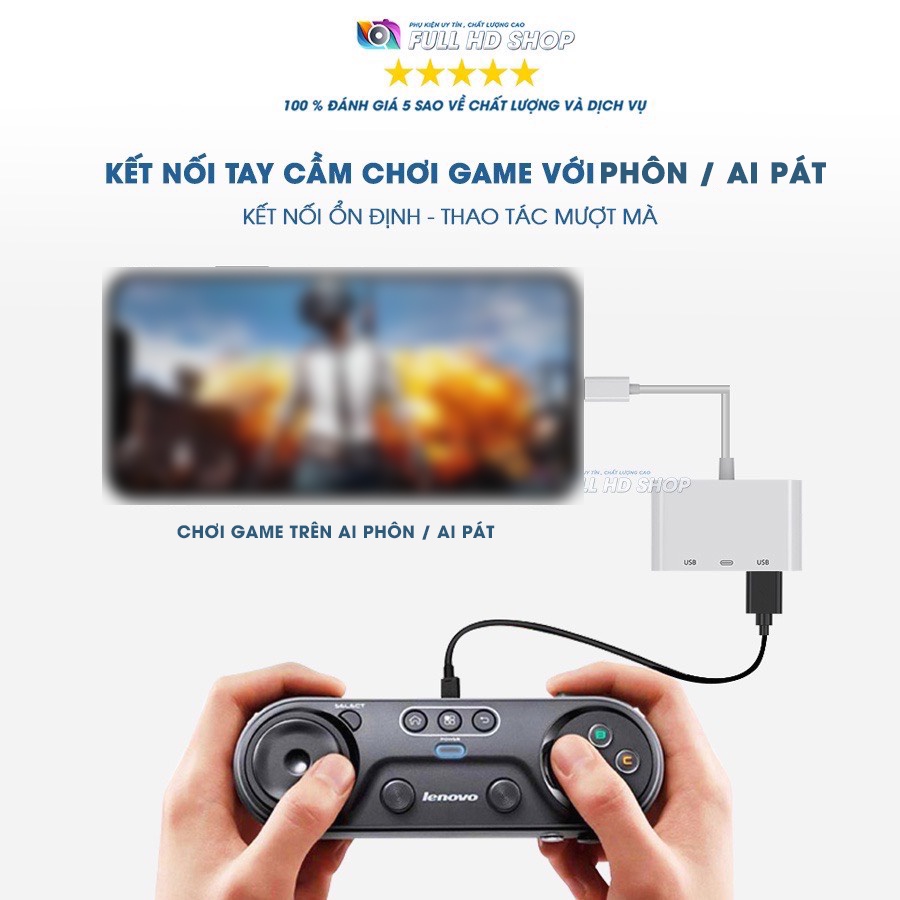 Cáp OTG Light. ning Cáp OTG i. ph0ne Light. ning To USB Có Cổng Sạc Bảo Hành 30 Ngày Lỗi 1 Đổi 1 Full HD Shop Mã HD02