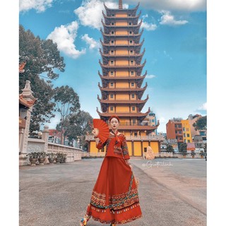 Bộ váy phong cách dân tộc màu đỏ (có sẵn)