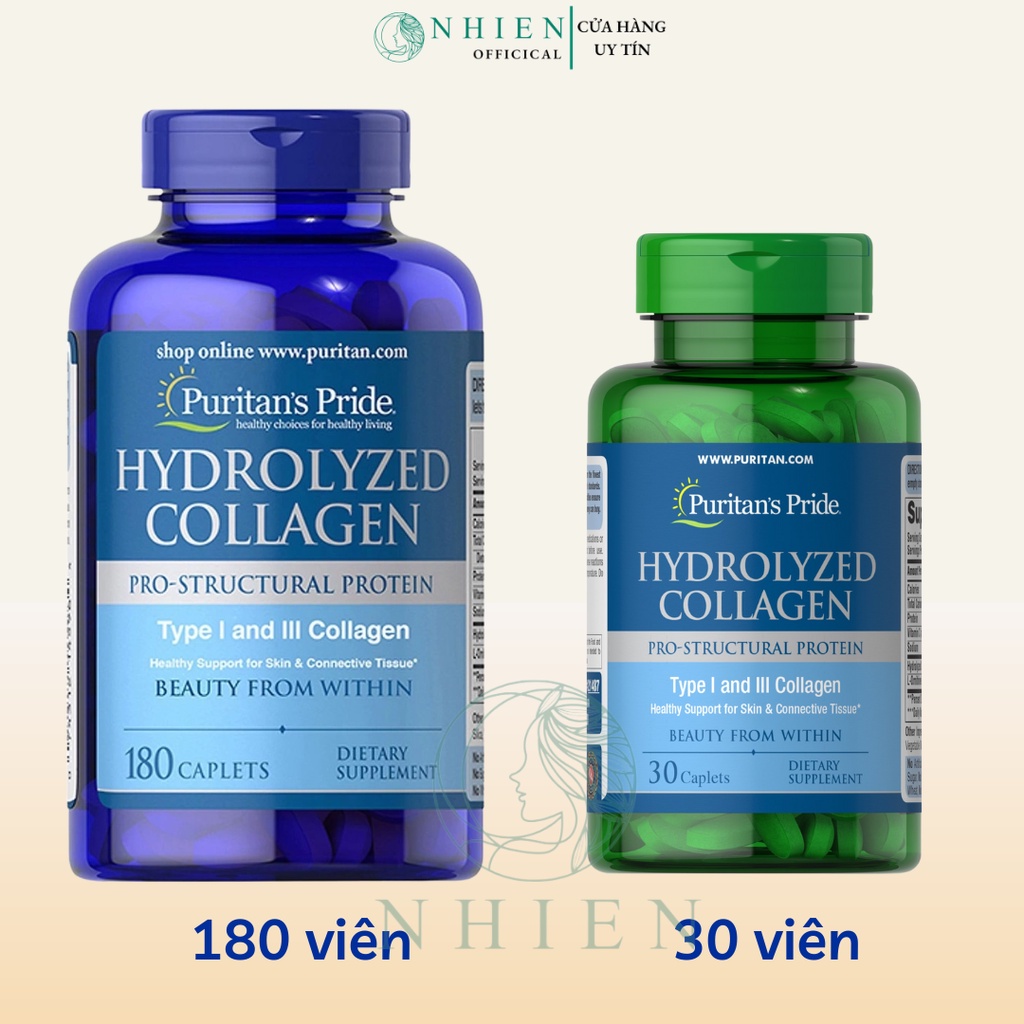 Collagen thủy phân trắng da, mờ thâm nám Puritan Hydrolyzed Collagen 1000mg 180 viên