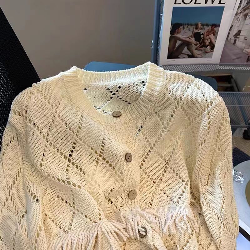 Áo Khoác cardigan Dệt Kim Mỏng Dáng Ngắn Phối Tua Rua Thời Trang Mùa Thu Hàng Mới Dành Cho Bạn Nữ