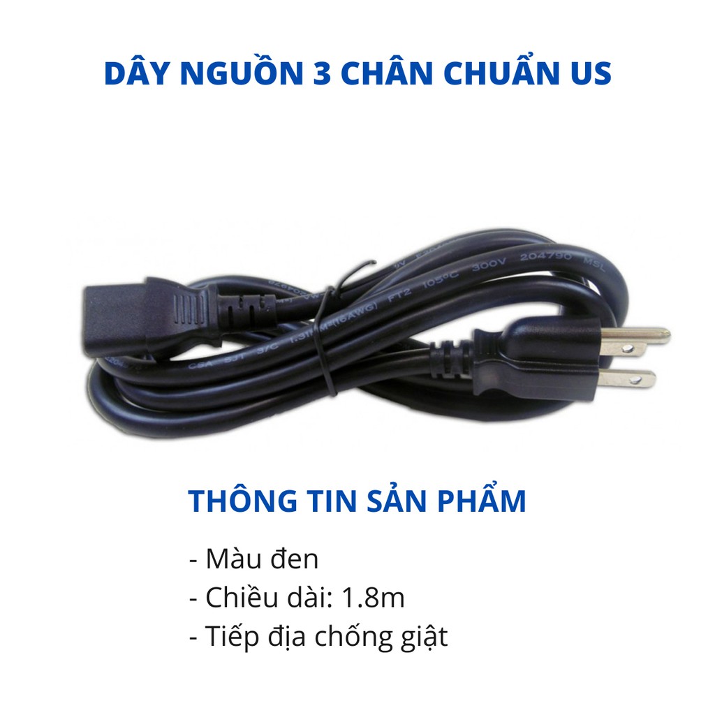 Dây nguồn máy tính - Dây nguồn 3 chân C13 chuẩn UK, US dài 1.8m có cầu chì và chân tiếp mát