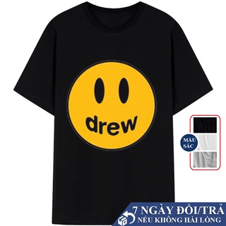 Áo thun tay lỡ dew mặt cười trẻ trung, áo phông oversize dew màu đen, trắng, xám v5