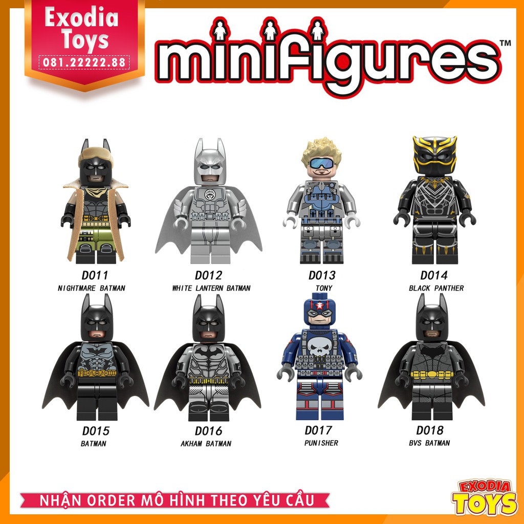 Xếp hình minifigure nhân vật siêu anh hùng Batman, Tony Stark, Black Panther, Punisher - LELE D011-018