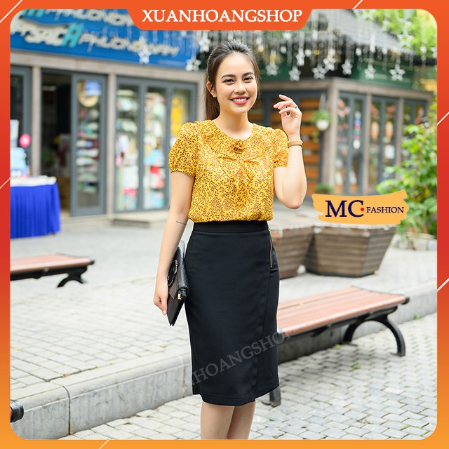 Áo Sơ Mi Nữ Công Sở Mc Fashion, Họa Tiết Hoa Nhí, Cổ Tròn, Tay Ngắn Cộc, 2 Màu ( Vàng, Tím ) Xuân Hoàng Shop Ta955