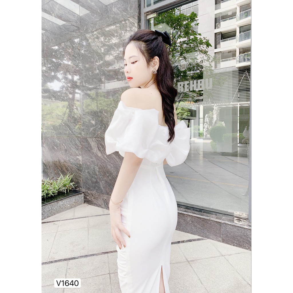 Váy body trễ vai viền bèo kính trắng sang chảnh dự tiệc V1640 ĐẸP HP FASHION