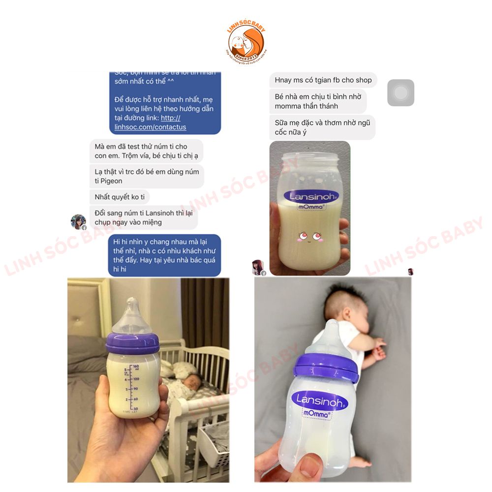 Bình sữa Lansinoh Momma 160ml - 240ml | Hàng chính hãng, núm ti siêu mềm size S/M/F