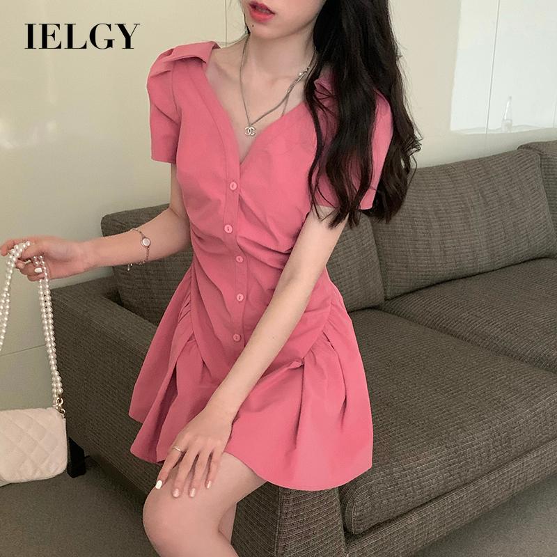 IELGY  Đầm chiffon Dáng Chữ A Màu Trơn Phong Cách Hàn Quốc Thời Trang Cho Nữ