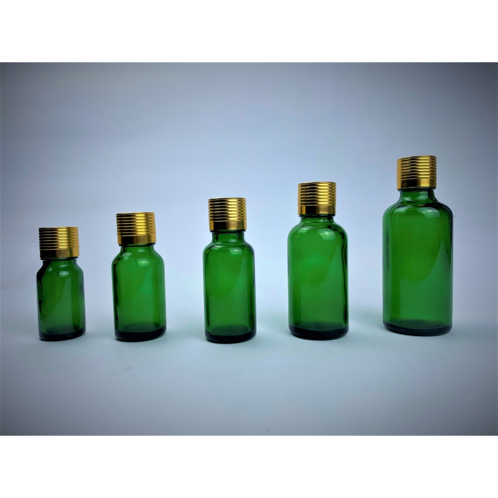 Lọ đựng tinh dầu thủy tinh màu xanh nắp nhôm vàng 5ml/10ml/15ml/20ml/30ml/50ml/100ml [Giá sỉ/lẻ]