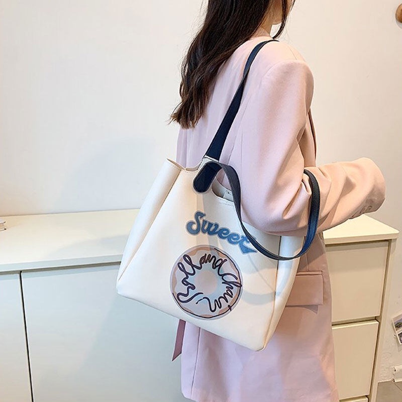 Túi xách YADOU da pu cỡ lớn thêu họa tiết đơn giản phong cách Nhật Bản cho nữ