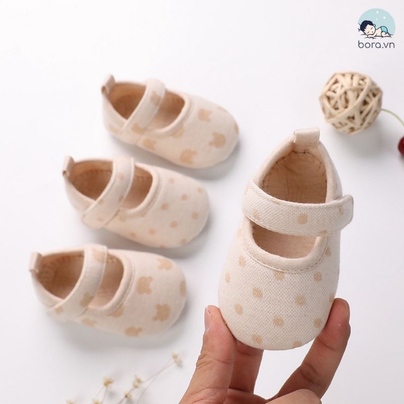 Giày tập đi ORGANIC cotton hữu cơ tự nhiên đế mềm, phong cách hàn quốc cho bé(0-18 tháng)